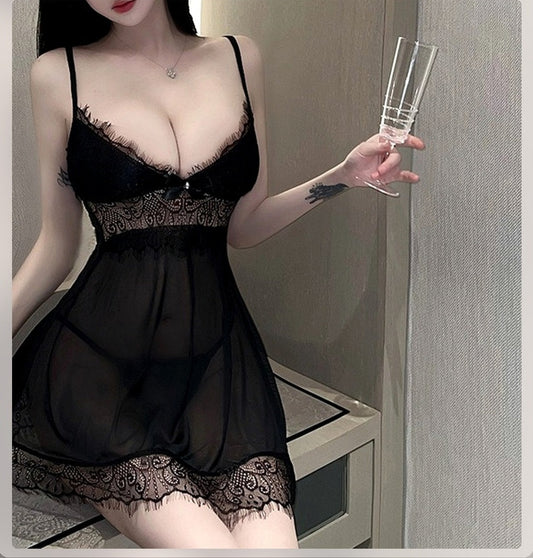 Mioruna シアーレース ベビードール ブラック 着用イメージ